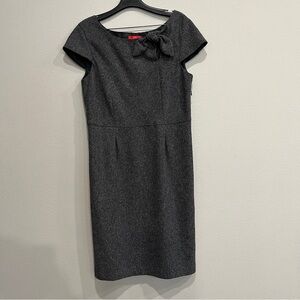 Oscar de la renta sheath dress grey with bow size 10 linen blend